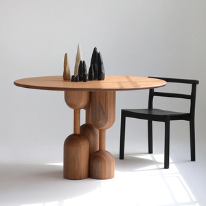 惠宜中古实木圆桌家用小户型1米圆形洽谈桌简约设计师款原木餐桌
