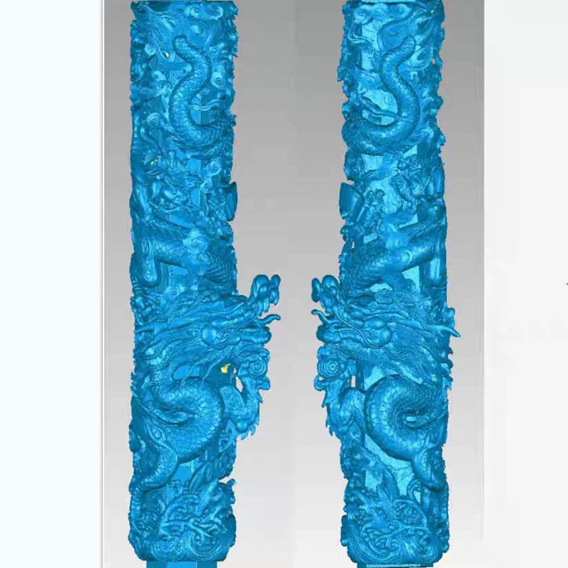 精雕图龙凤柱STL雕刻模型龙柱凤凰柱子3D立体圆雕盘龙柱扫描图