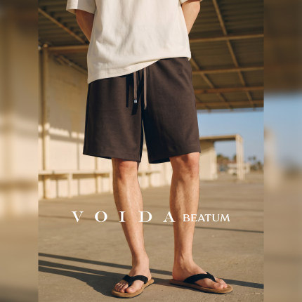 VOIDA不搭 莫代尔混纺宽松压胶短裤男士夏季老钱风透气通勤五分裤