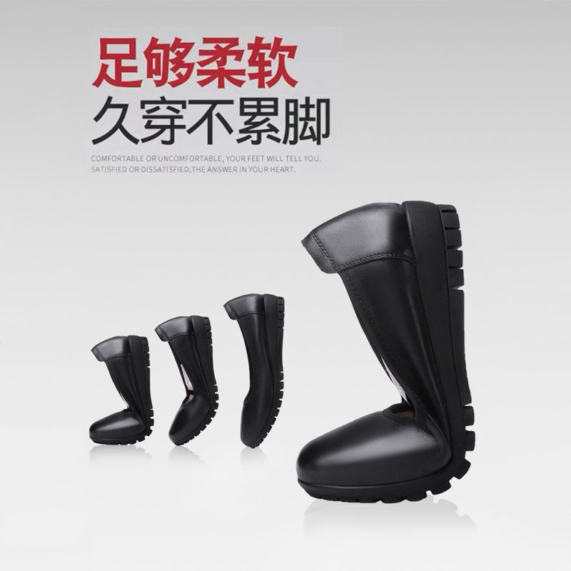 圆头平底工作鞋乘务员空乘真皮鞋