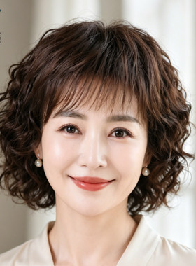假发女全头套梨花烫短卷发全真顺发减龄日常女士妈妈款羊毛卷头顶