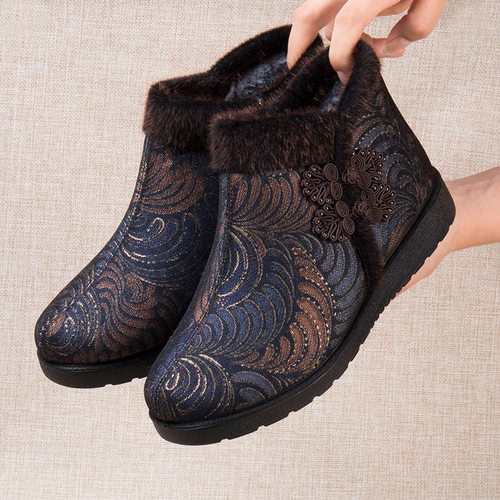 老北京布鞋女冬季老年妈妈鞋老太太奶奶保暖防滑软底老人棉鞋加绒