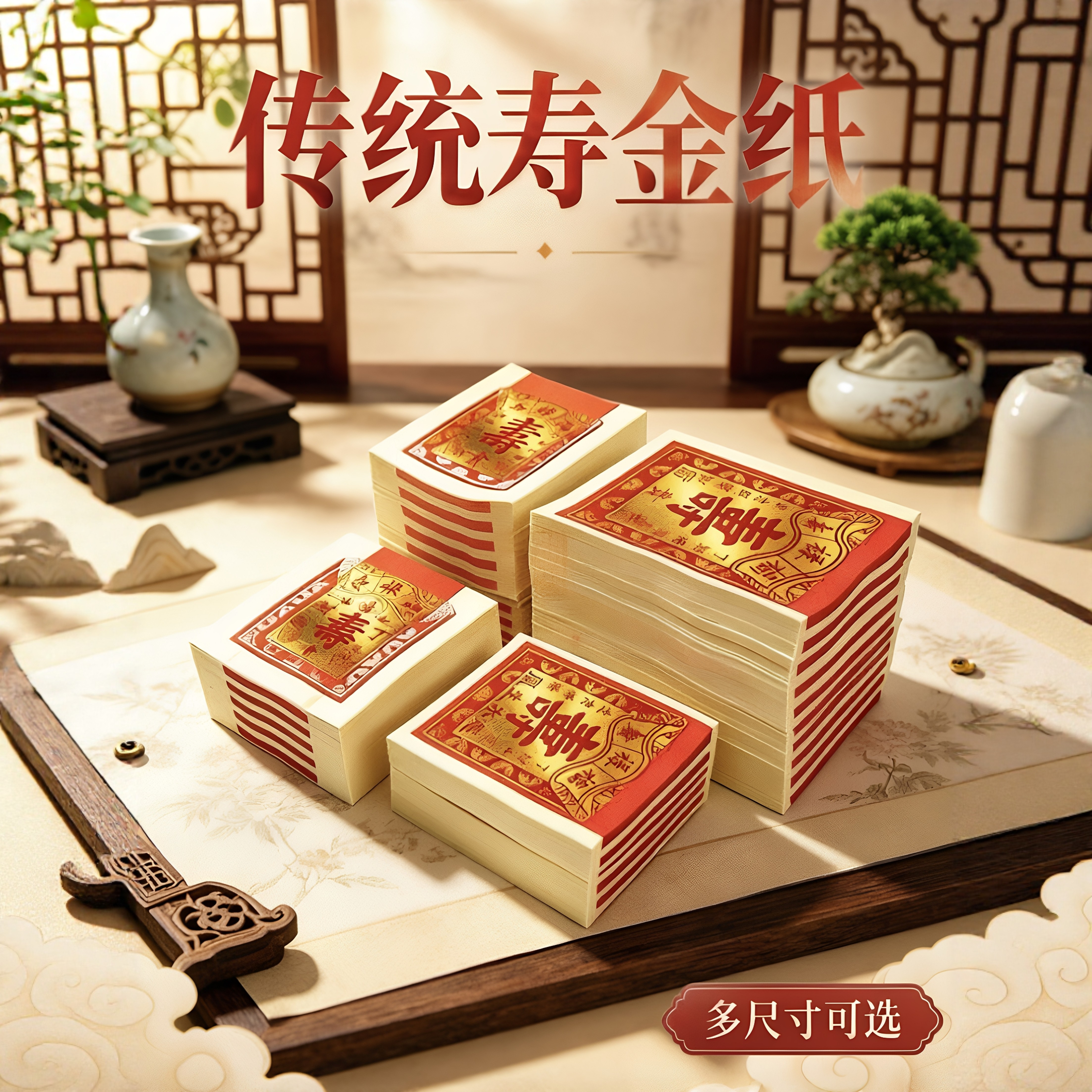 广东寿金纸传统民俗工艺用品4寸6寸8寸金箔纸金银纸黄纸中元节用 - 实物图