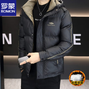罗蒙男士羽绒棉衣冬季新款加厚连帽棉服潮流青年棉袄短款保暖外套