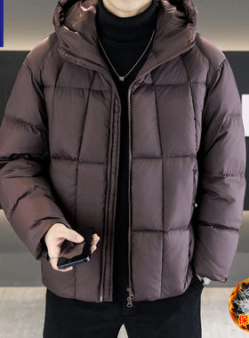 罗蒙正品高克重羽绒服男冬季新款潮流青年短款连帽加厚外套面包服
