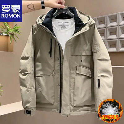 罗蒙工装羽绒服男冬季加厚外套潮