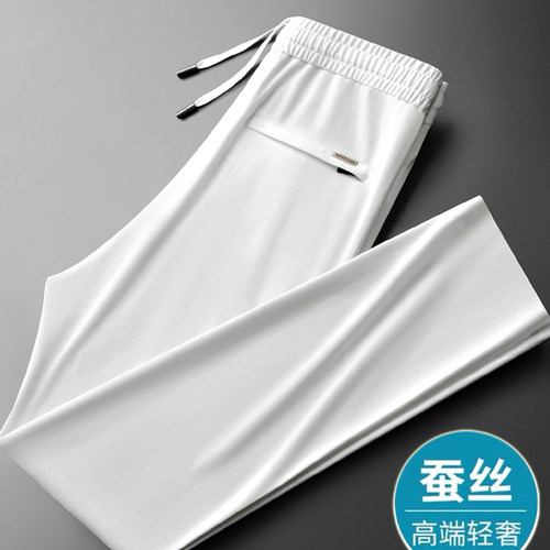 垂感冰丝休闲裤男夏季薄款直筒宽松秋冬桑蚕丝运动裤中年厚款裤子