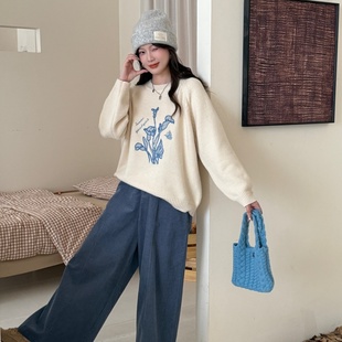 花路人 小众高级感内搭打底上衣软糯毛线衣厚 重工刺绣花朵针织衫