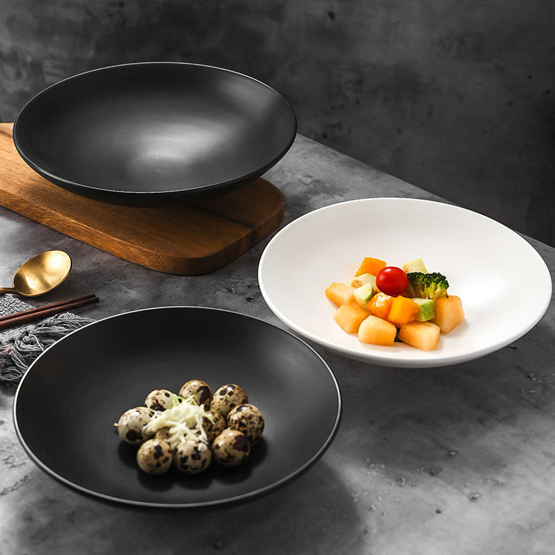 哑光黑白小脚斗笠碗冷菜碟凉菜创意盘大号宽口拌面碗浅汤盘沙拉碗,餐饮具,碗,淘宝优惠券,粉丝福利购,淘宝优惠卷