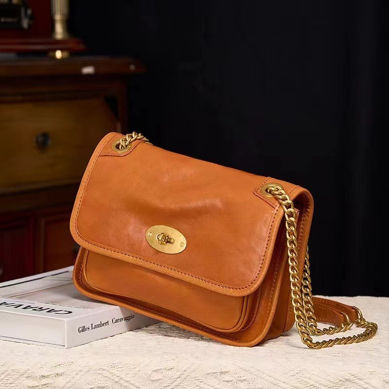 头层植鞣牛皮链条单肩包女秋季邮差包女大包休闲斜挎百搭真皮女包