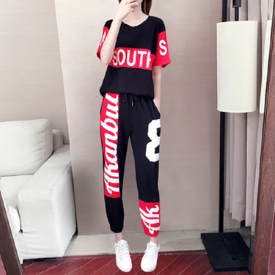 2021 summer new Korean leisure sports suit women's dancing suit shuffle comfortable short sleeve trousers suit fashion