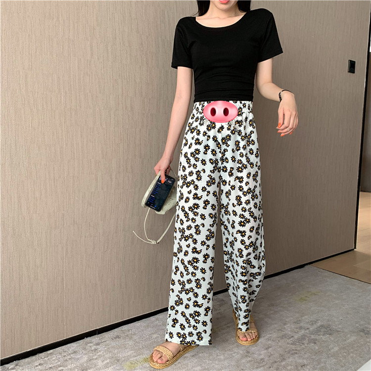 2021 summer new Daisy pants children's high waist drop feeling straight wide leg pants thin Capris casual pants