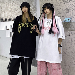 官圖實價棉新款潮原宿風字母印花寬鬆圓領情侶