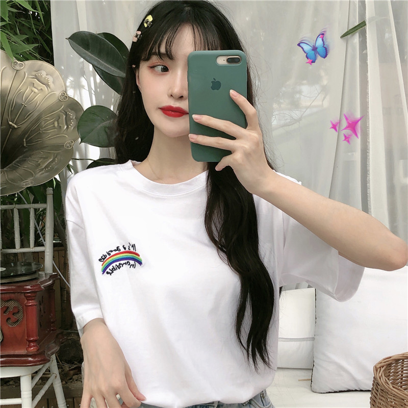 Guantu cotton summer printed short sleeve T-shirt women's Rainbow top