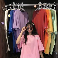 Round neck top solid color T-shirt student loose multicolor T-shirt summer commuter Korean versatile