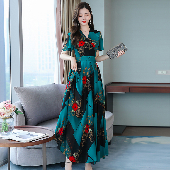 Ice silk printed dress for women in summer 2021