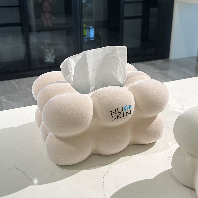 如新周边工作室纸巾盒高档轻奢植绒可爱nuskin抽纸盒家用高级感