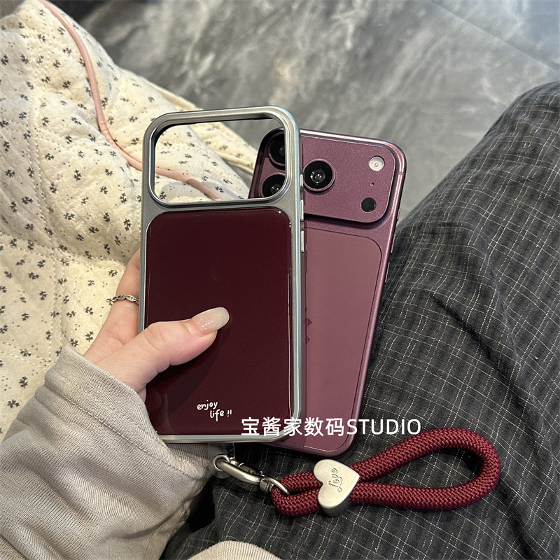 宝酱家·滴胶深樱桃红字母适用16/17iPhone手机壳17苹果18promax软壳15创意新款