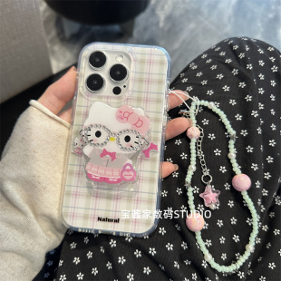 15iPhone手机壳13苹果14promax软壳15创意新款 宝酱家·钻钻眼镜猫咪支架适用16 13pro保护套