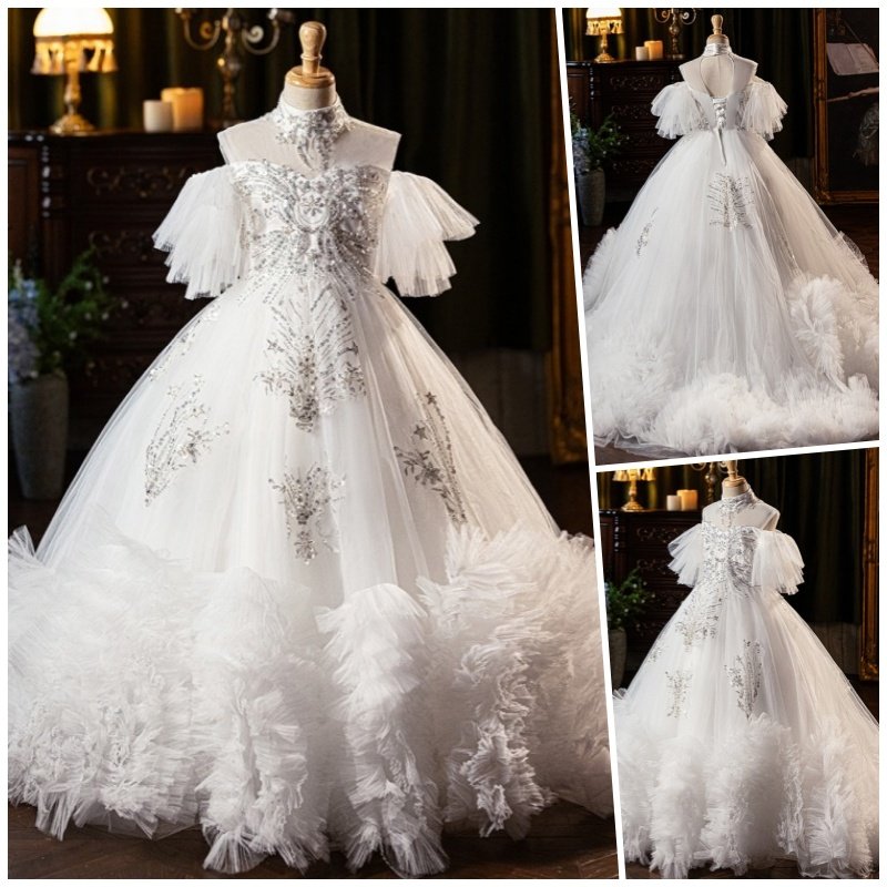 新款女童婚纱走秀欧美风主持