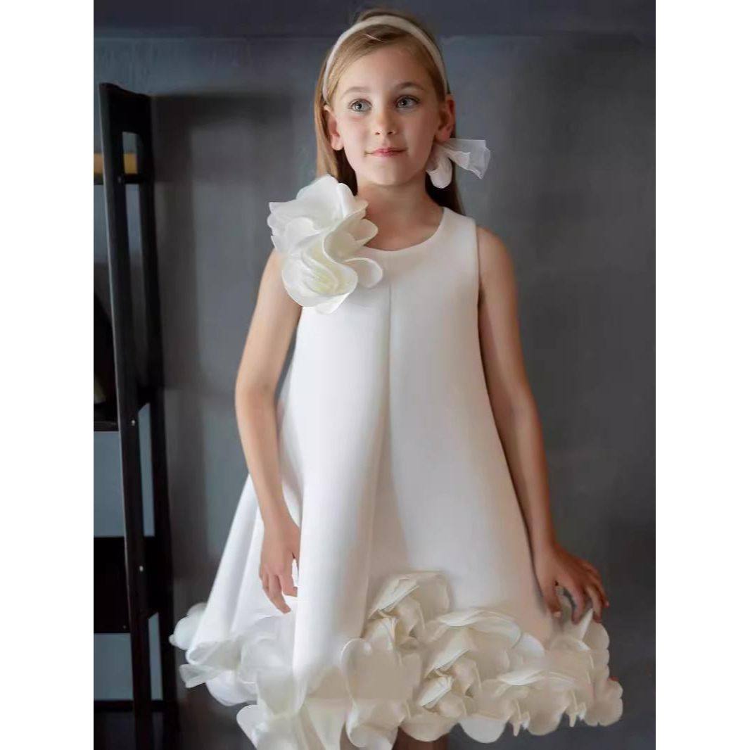 小女孩背心裙花朵连衣裙洋气甜美礼服公主裙钢琴演出服主持人走秀