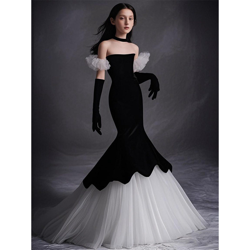 女童修身包臀连衣裙儿童模特走秀主持人艺考演出服钢琴生日宴写真