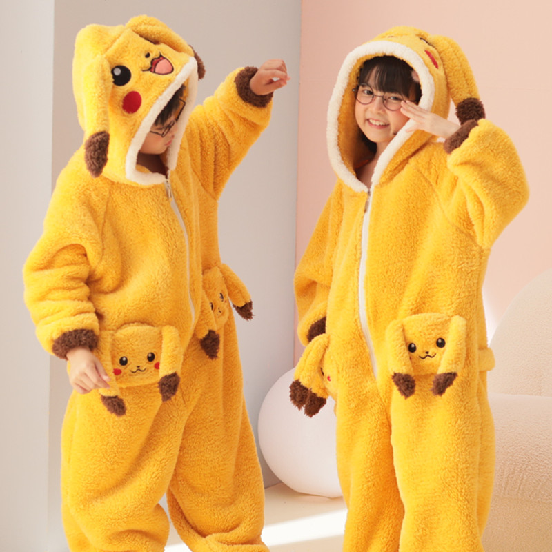 皮卡丘睡衣儿童珊瑚绒男童连体衣