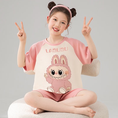 女童睡衣春夏季可爱短袖短裤套装