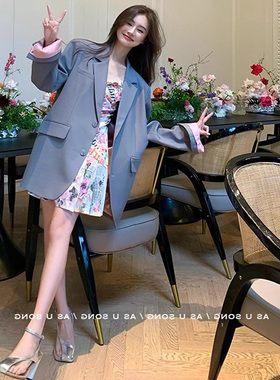 轻熟lady~2025新款高级感休闲宽松廓形英伦风灰色西装外套女春秋