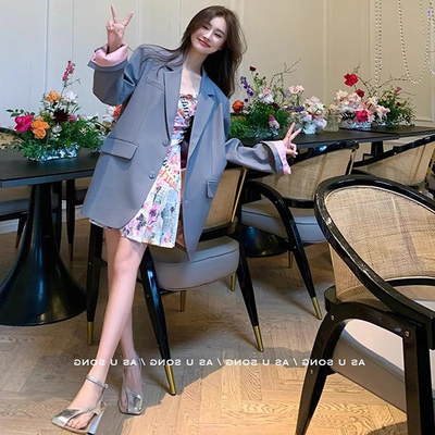 英伦风灰色西装外套女