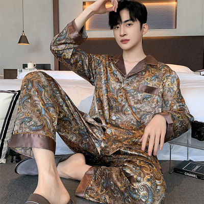 【热销爆款】睡衣男冰丝长袖套装