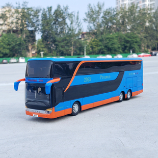 大号合金双层巴士公交车玩具车大客车大巴车模型男孩绿色声光回力