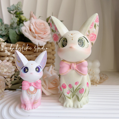 网红爆款吉吉猫桌面小摆件香薰石膏娃娃白胚DIY上色涂色手工活动