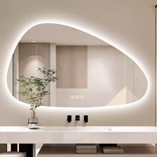异形卫生间防雾LED智能浴室镜不规则洗漱台挂墙带灯梳妆台镜子
