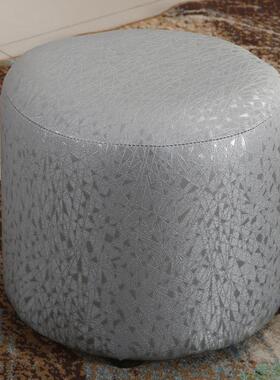 灰色冰纹圆座墩 小孩bb沙发凳子 穿鞋矮茶几脚踏 软包实木皮艺墩