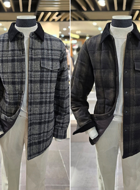 0101冬装66折EDITION异色领翻领方格夹棉短款男士外穿衬衫夹克2色