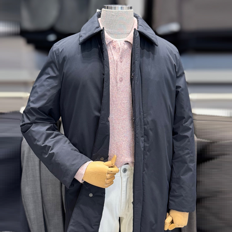 ZIOZIA黑色翻领鹅绒中长款羽绒服