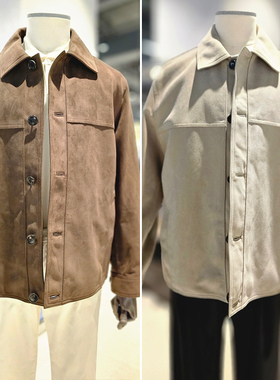 2025年秋冬新款SIEG熙格乳白色棕色男士青春时尚帅气仿麂皮夹克