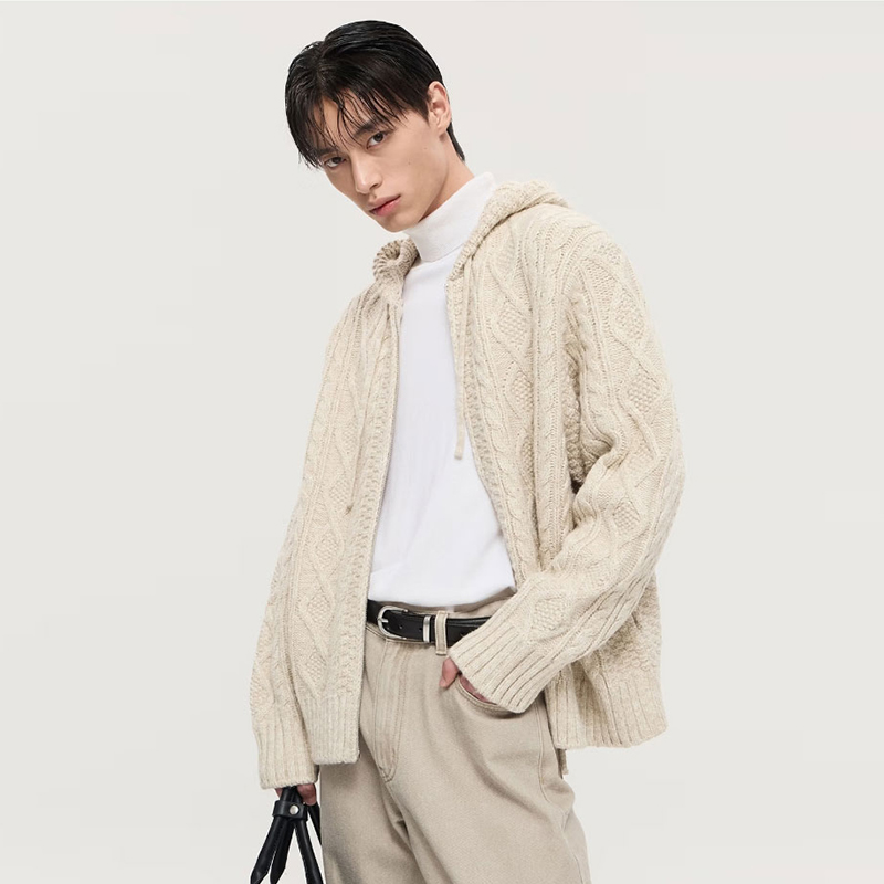 TNGT开衫连帽双向拉链针织开衫