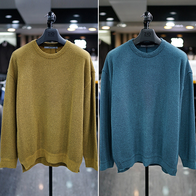 #国内现货春秋款SONGZIO韩风韩版落肩圆领侧开叉宽松针织衫OV男生