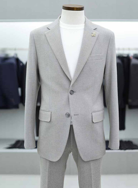 2025年冬季新款BON米色纯色双开叉职业双扣商务休闲西服套装男装