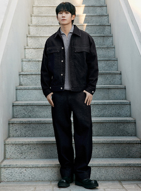 丁海寅明星同款0101春款Mind Bridge心桥靛蓝色宽松休闲牛仔裤男