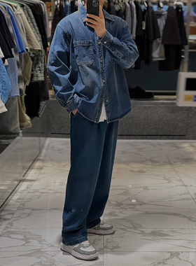 2025年秋季新款SOLID HOMME韩国代购高端男装蓝色牛仔长袖衬衫Q