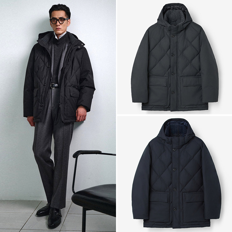 0301冬款CAMBRIDGE藏青色灰色男士可拆卸帽子鹅绒羽绒服Q