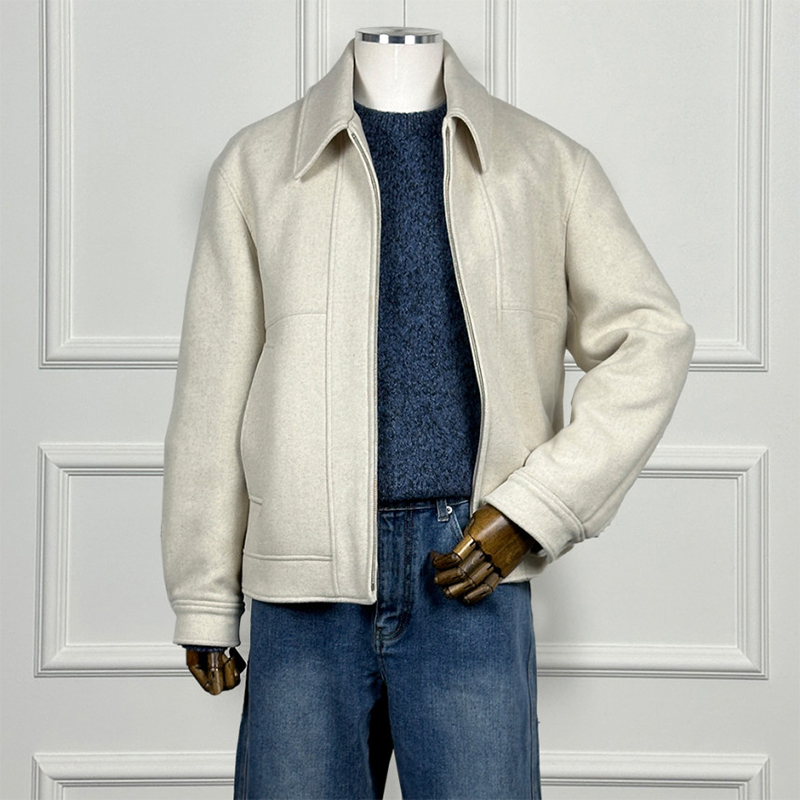 新款羊毛混纺夹克外套翻领宽松