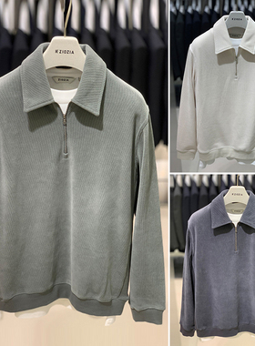 0922冬款ZIOZIA深灰色米色翻领拉链半开领套头休闲长袖针织衫3色