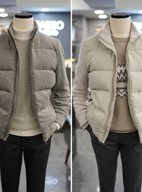 2025年冬季新款BASSO米色灰色立领针织拼接袖保暖鹅绒羽绒夹克2色