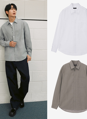 丁海寅明星同款0101春款Mind Bridge心桥灰蓝色纯棉长袖衬衫男3色