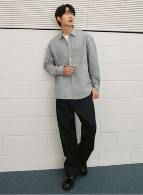 丁海寅韩国明星款0101春Mind Bridge心桥靛蓝色棉混纺宽松牛仔裤