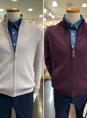 1014冬款6折OLZEN弹力弹性羊绒混纺全拉链开衫毛衣针织衫男士3色